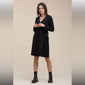 LA FEE MARABOUTEE Elegant Black V-Neck Dress with ties on side NWT